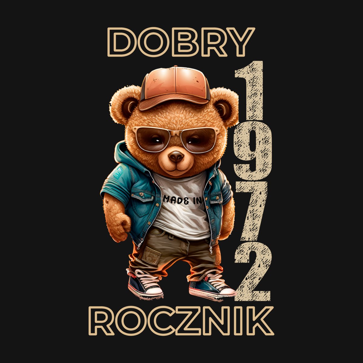 Koszulka męska czarna z misiem Dobry rocznik rocznik 1972 prezent na urodziny, zdjęcie 2