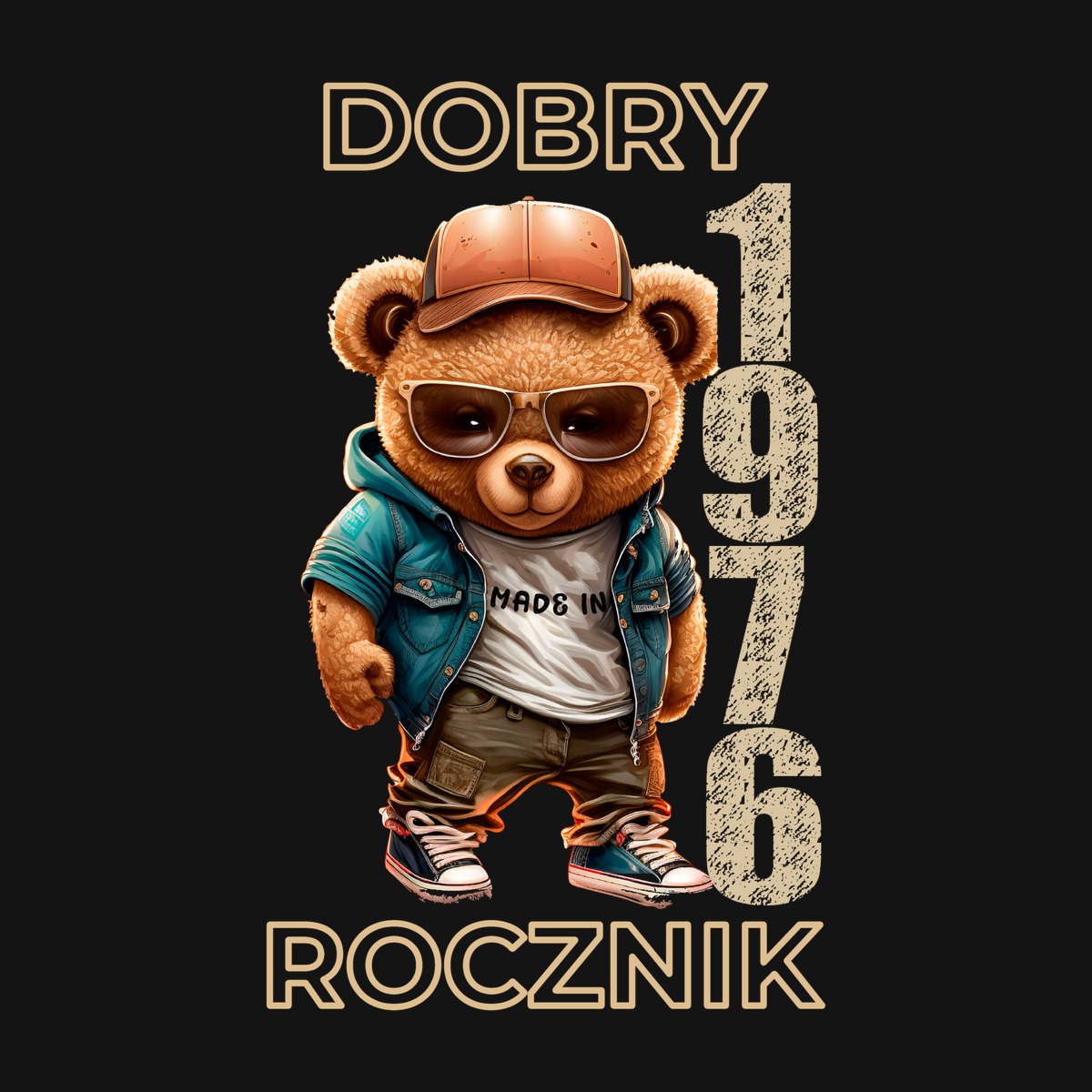 Koszulka męska czarna z misiem Dobry rocznik rocznik 1976 prezent na urodziny, zdjęcie 2
