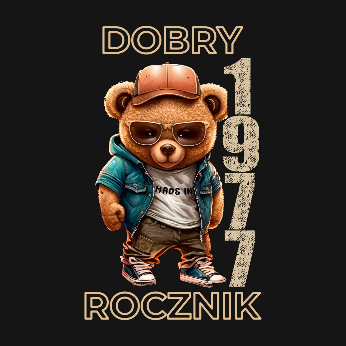 Koszulka męska czarna z misiem Dobry rocznik rocznik 1977 prezent na urodziny, zdjęcie 2