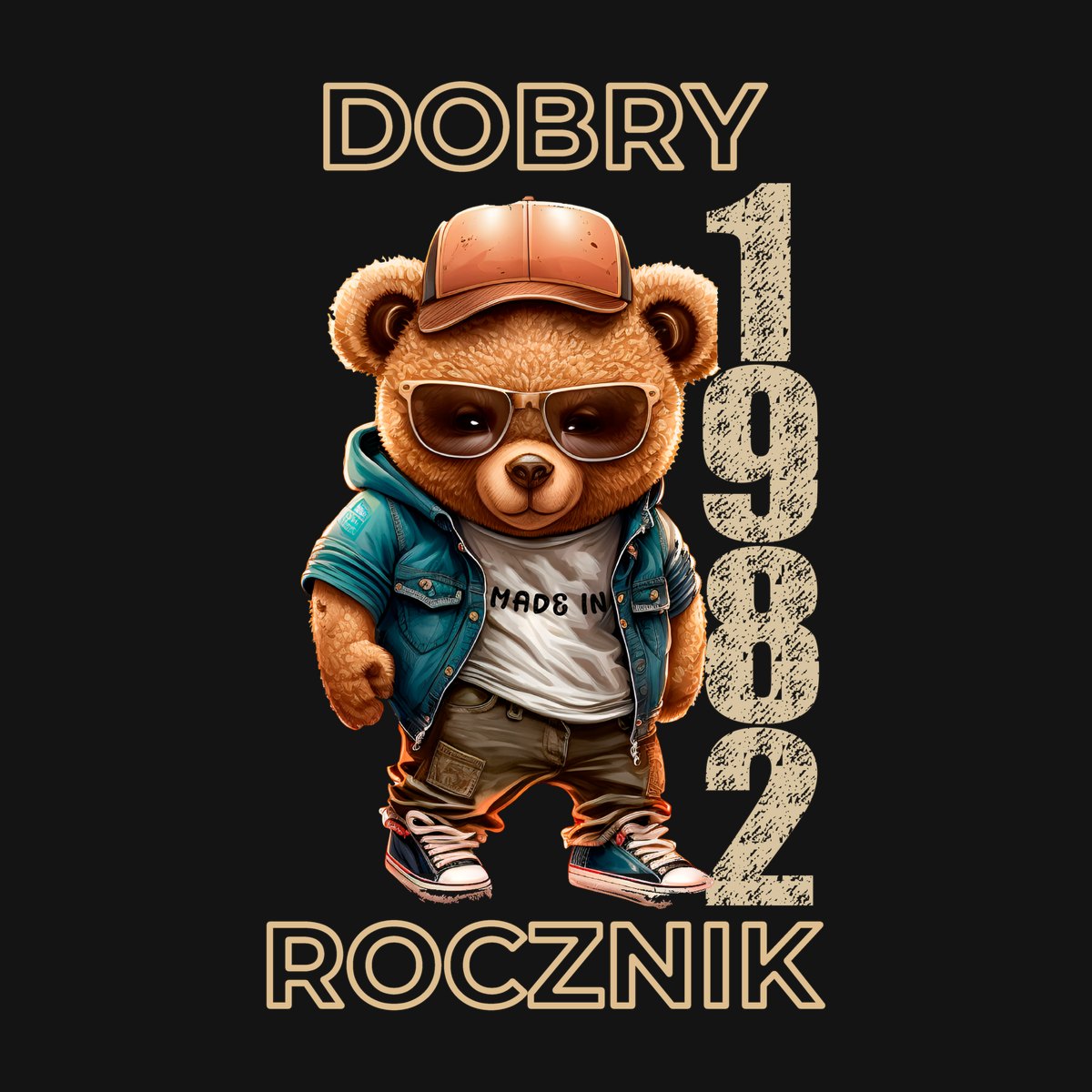 Koszulka męska czarna z misiem Dobry rocznik rocznik 1982 prezent na urodziny, zdjęcie 2