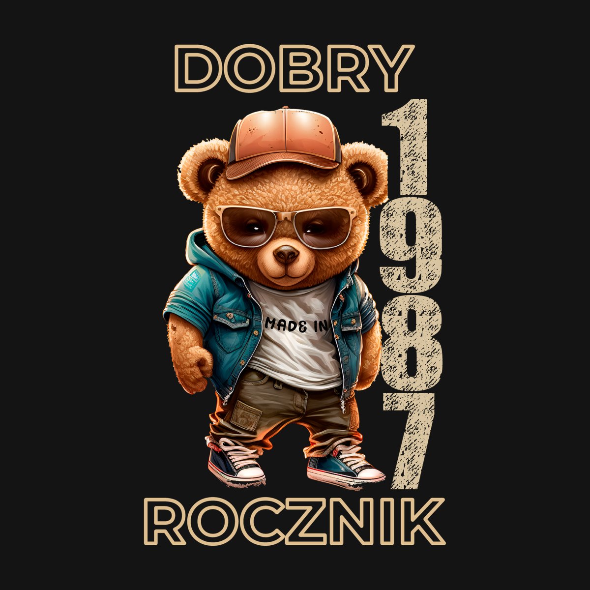 Koszulka męska czarna z misiem Dobry rocznik rocznik 1987 prezent na urodziny, zdjęcie 2