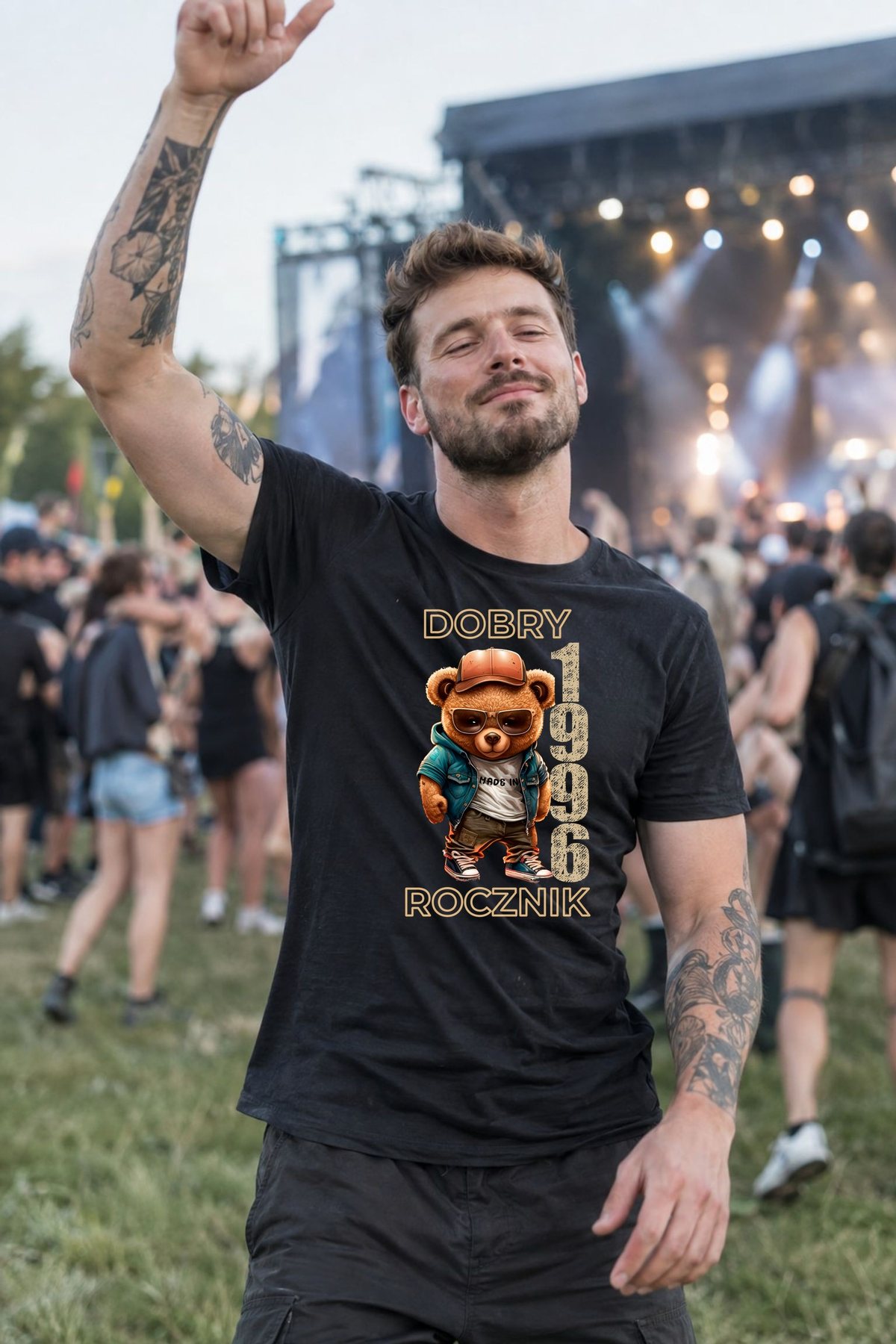 Koszulka męska czarna z misiem Dobry rocznik rocznik 1996 prezent na urodziny, zdjęcie 3