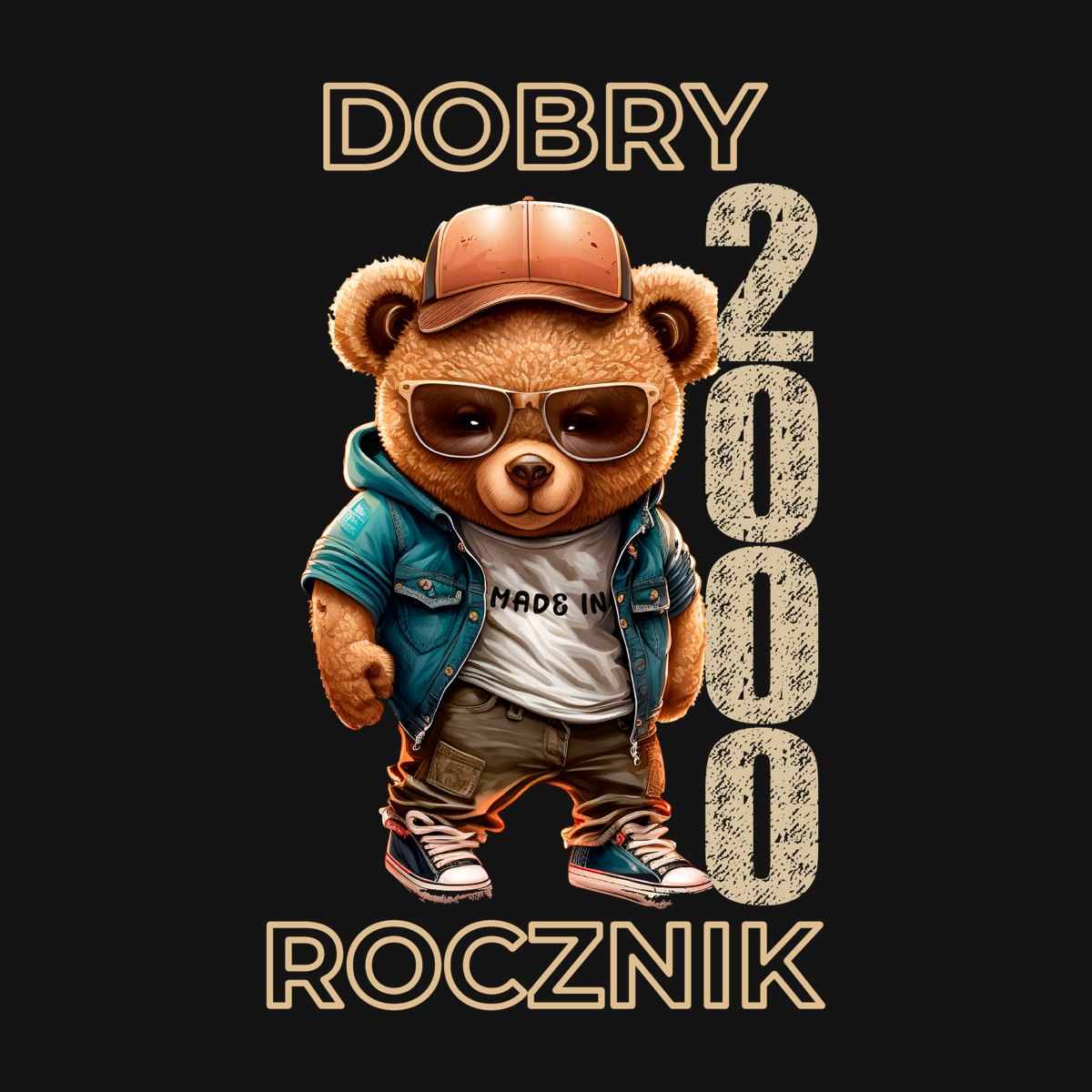 Koszulka męska czarna z misiem Dobry rocznik rocznik 2000 prezent na urodziny, zdjęcie 2