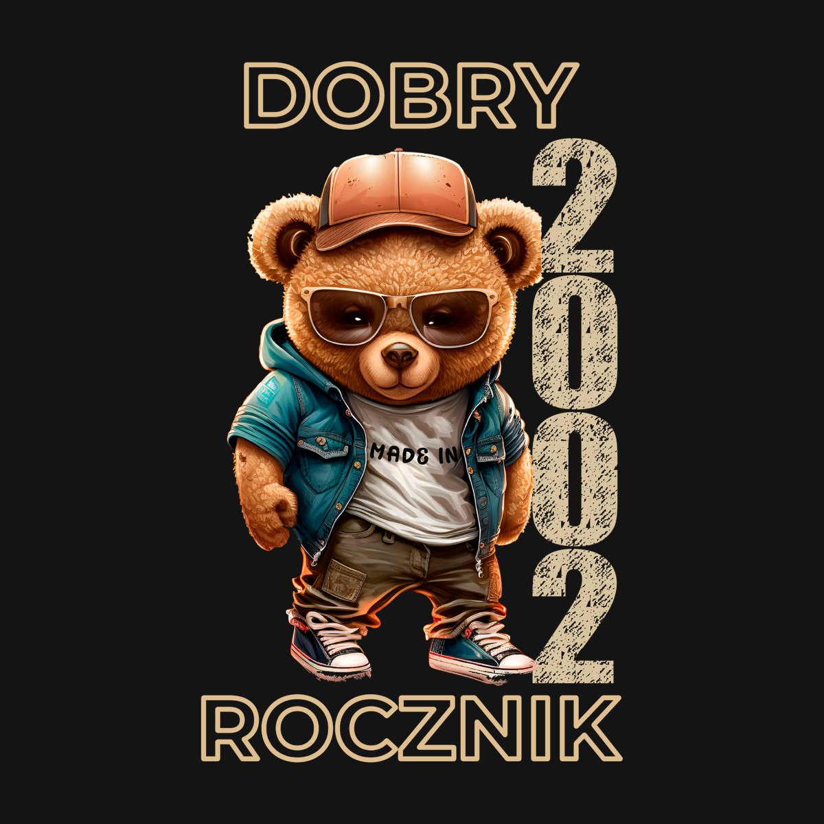 Koszulka męska czarna z misiem Dobry rocznik rocznik 2002 prezent na urodziny, zdjęcie 2