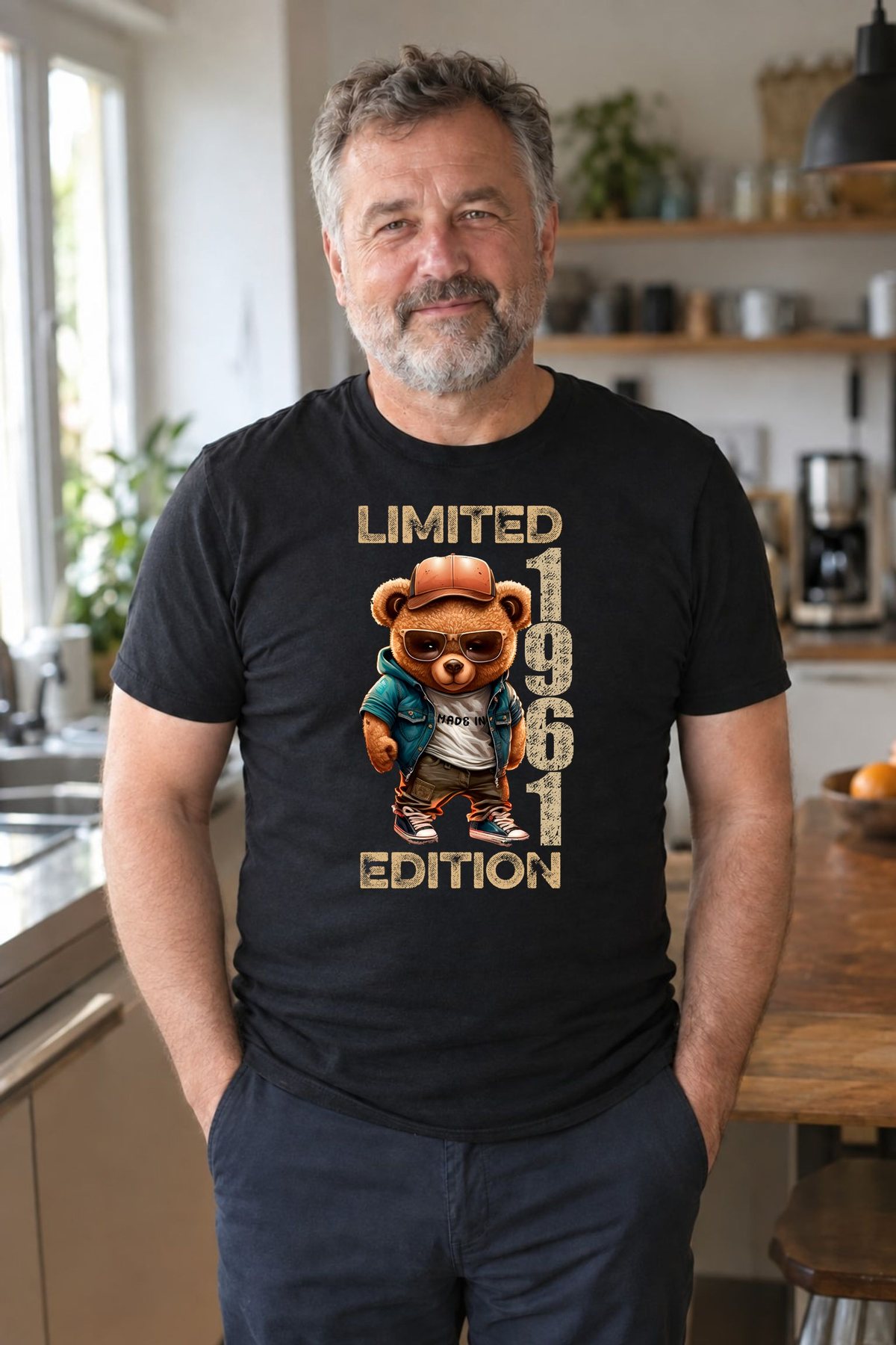 Koszulka męska czarna z misiem Limited Edition rocznik 1961 prezent na urodziny, zdjęcie 3