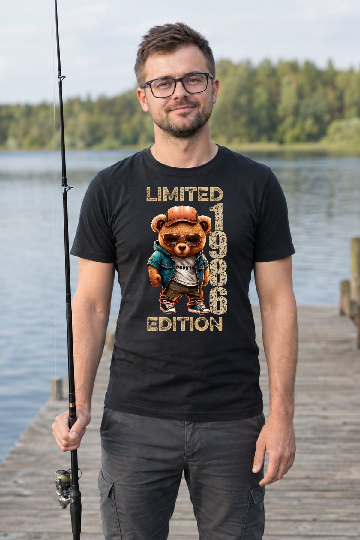 Koszulka męska czarna z misiem Limited Edition rocznik 1986 prezent na urodziny, zdjęcie 4