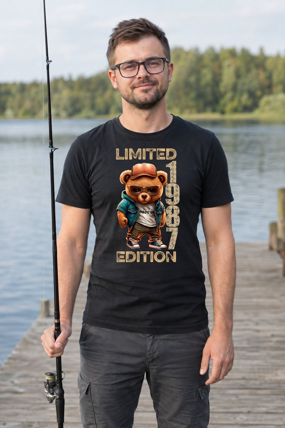 Koszulka męska czarna z misiem Limited Edition rocznik 1987 prezent na urodziny, zdjęcie 4