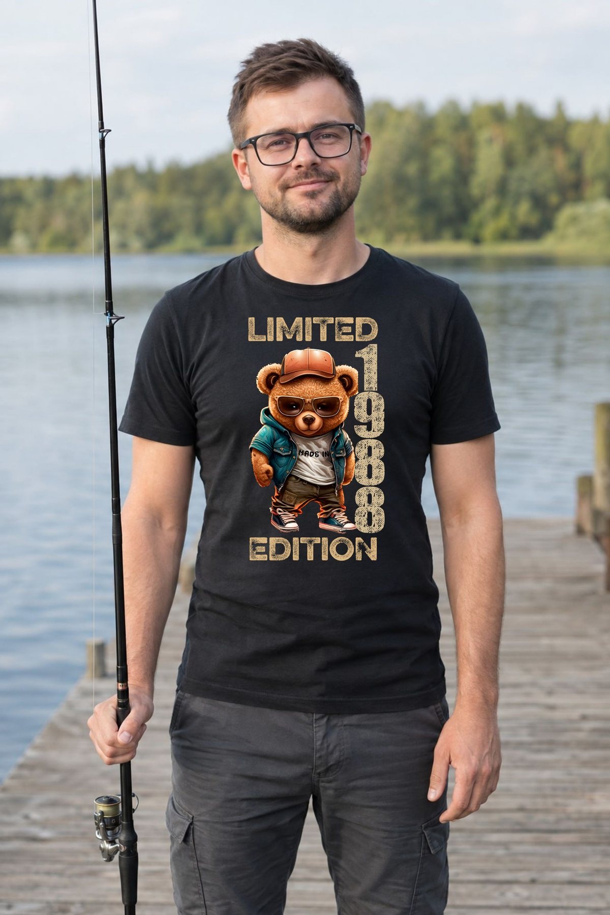 Koszulka męska czarna z misiem Limited Edition rocznik 1988 prezent na urodziny, zdjęcie 5