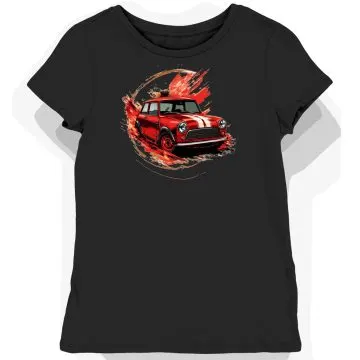 Koszulka damska czarna z nadrukiem Czerwony Mini Cooper
