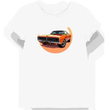 Koszulka damska biała z nadrukiem pomarańczowego Dodge Charger