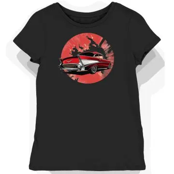 Koszulka damska czarna z grafiką czerwonego Chevy Bel Air