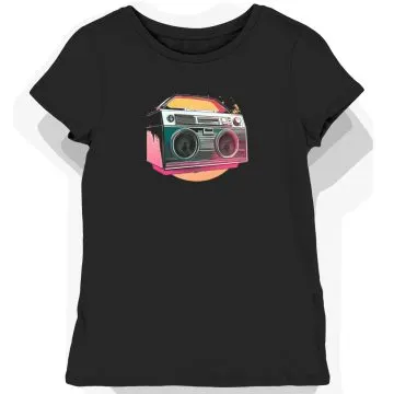Koszulka damska czarna z motywem boomboxa