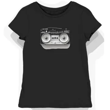 Koszulka damska czarna z nadrukiem boomboxa retro