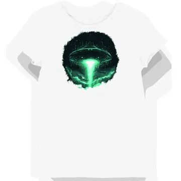 Koszulka damska biała z motywem świecącego spodka UFO
