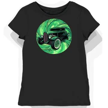 Koszulka damska czarna z nadrukiem Zielona Felga i Hot Rod