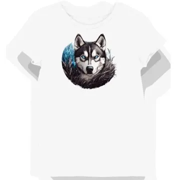 Koszulka damska biała z nadrukiem niebieskiego Husky