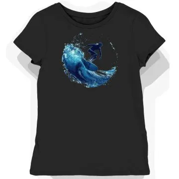 Koszulka damska czarna z motywem surfingu w stylu zakrętu