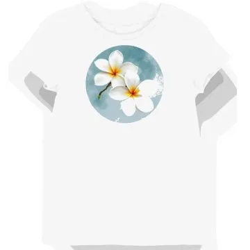 Koszulka damska biała z motywem tropikalnych kwiatów plumerii