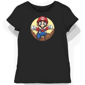 Koszulka damska czarna z motywem Super Mario i czerwonego kapelusza