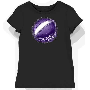 Koszulka damska czarna z motywem rugby w głębokim fiolecie