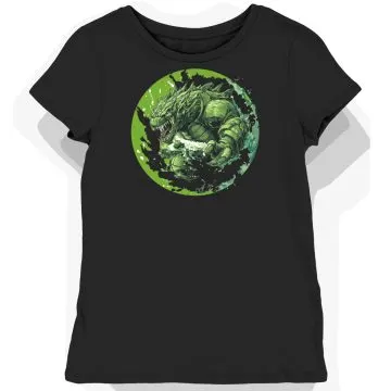 Koszulka damska czarna z nadrukiem zielonego kaiju