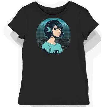 Koszulka damska czarna z nadrukiem JPop pulsująca melodia