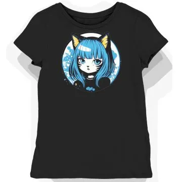 Koszulka damska czarna z nadrukiem Chococat w stylu kawaii
