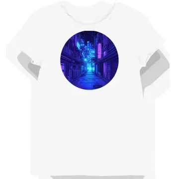 Koszulka damska biała z nadrukiem neonowego miasta dla miłośników cyberpunku
