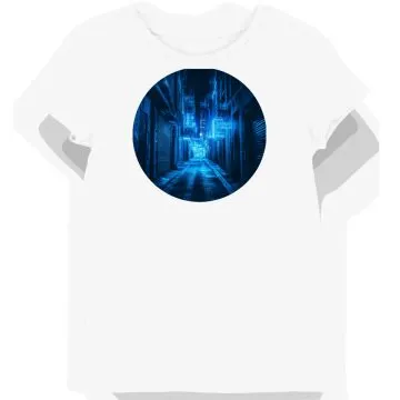 Koszulka damska biała z nadrukiem miejskiego cyberpunku dla fanów futurystyki