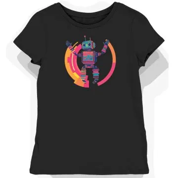 Koszulka damska czarna z groovy robotem