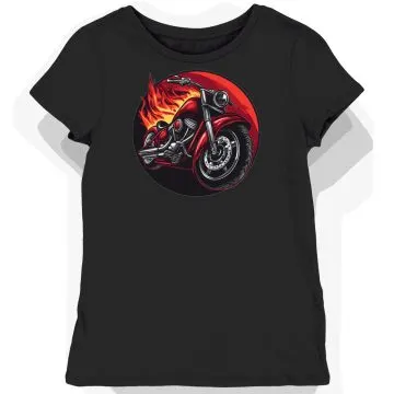 Koszulka damska czarna z żywiołowym emblem kultury motocyklowej