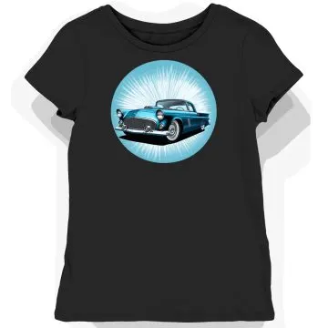 Koszulka damska czarna z klasycznym stylem Ford Thunderbird 1955