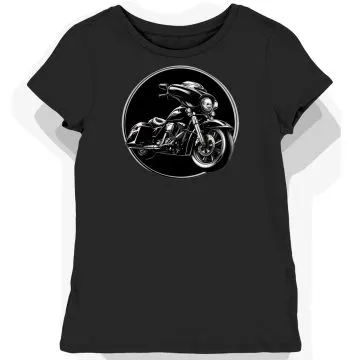 Koszulka damska czarna Motocyklowa Harley z Chromowaną Grafiką