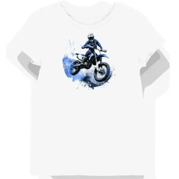 Koszulka damska biała z motocyklowym skokiem w dynamicznej mgle