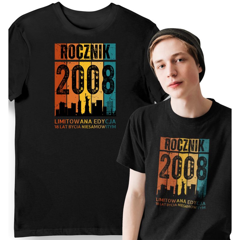 Koszulka męska na 18 urodziny rocznik 2008 limitowana edycja czarna