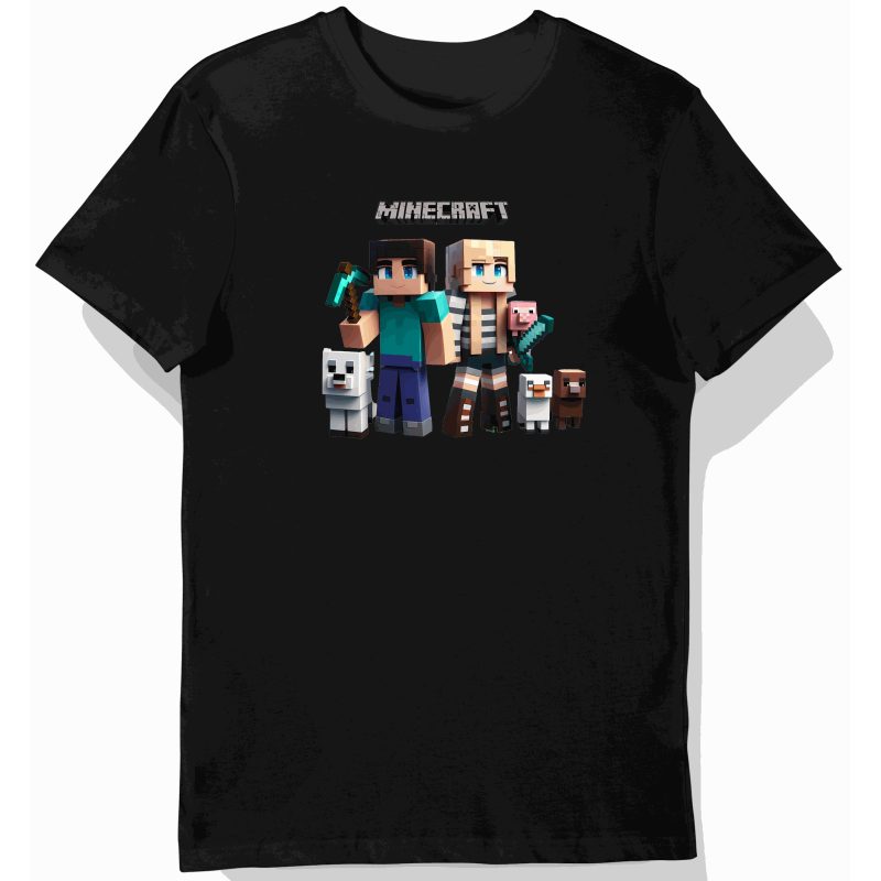 Koszulka dziecięca czarna – Pixel Heroes – steve i minecraft prezent