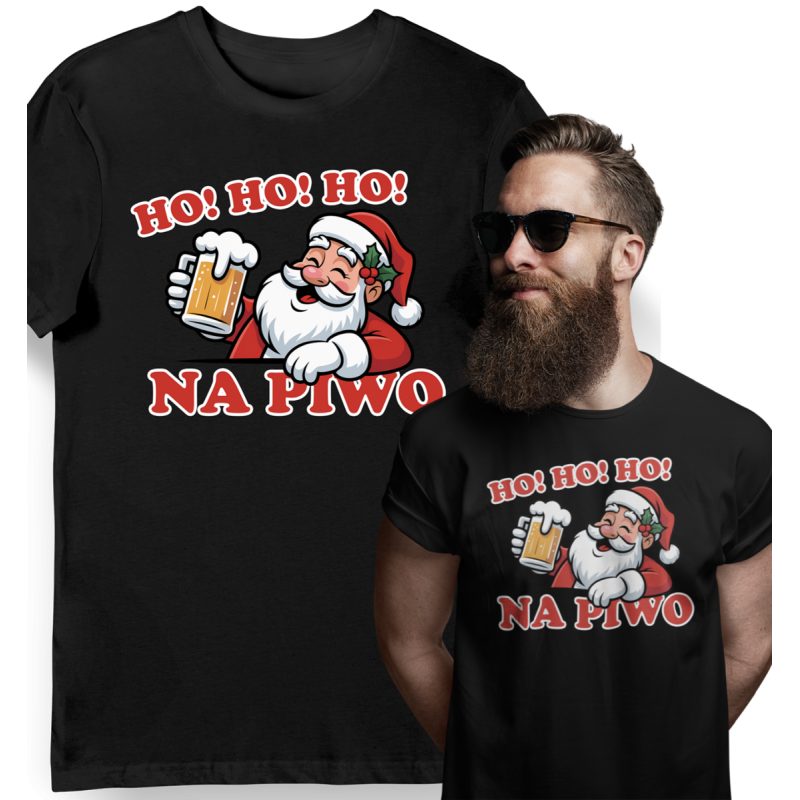 Koszulka męska Mikołaj "Ho ho ho na Piwo" świąteczna czarna