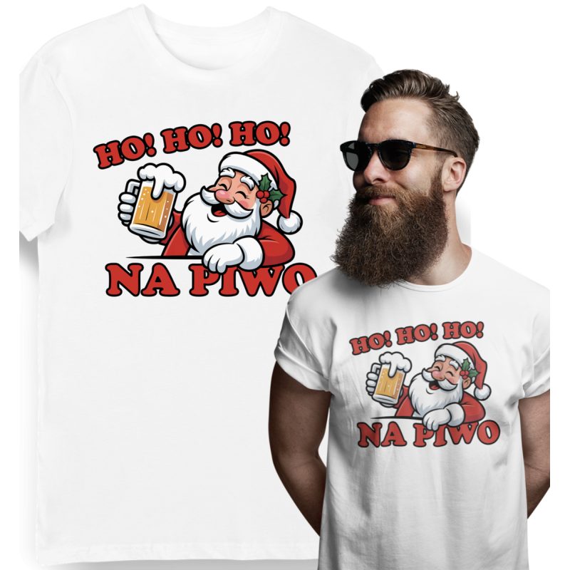 Koszulka męska Mikołaj "Ho ho ho na Piwo" świąteczna biała