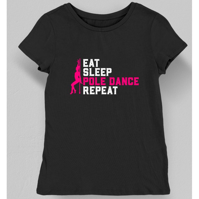 Koszulka damska eat sleep pole dance repeat czarna