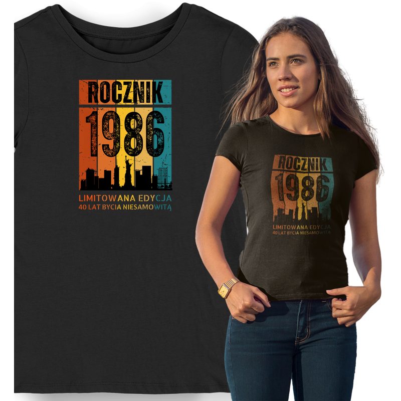 Koszulka damska na 40 urodziny 1986 limitowana edycja czarna