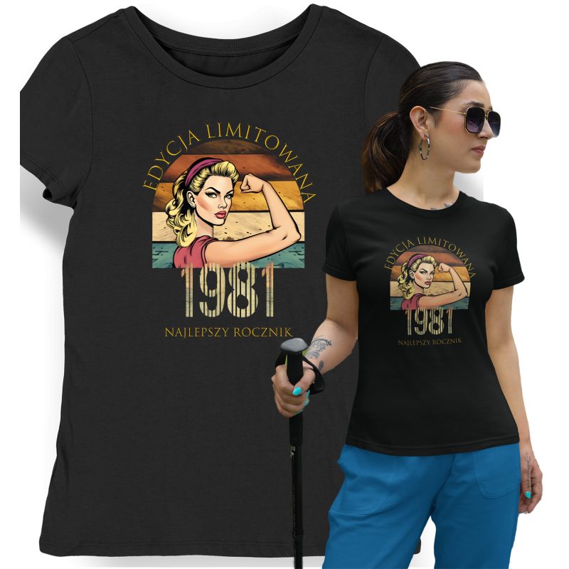 Koszulka damska na 45 urodziny 1981 najlepszy rocznik czarna