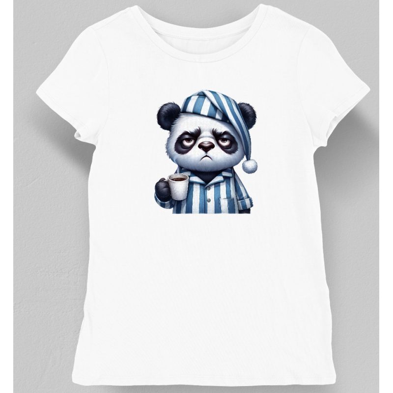 Koszulka damska zaspana panda z kawą biała