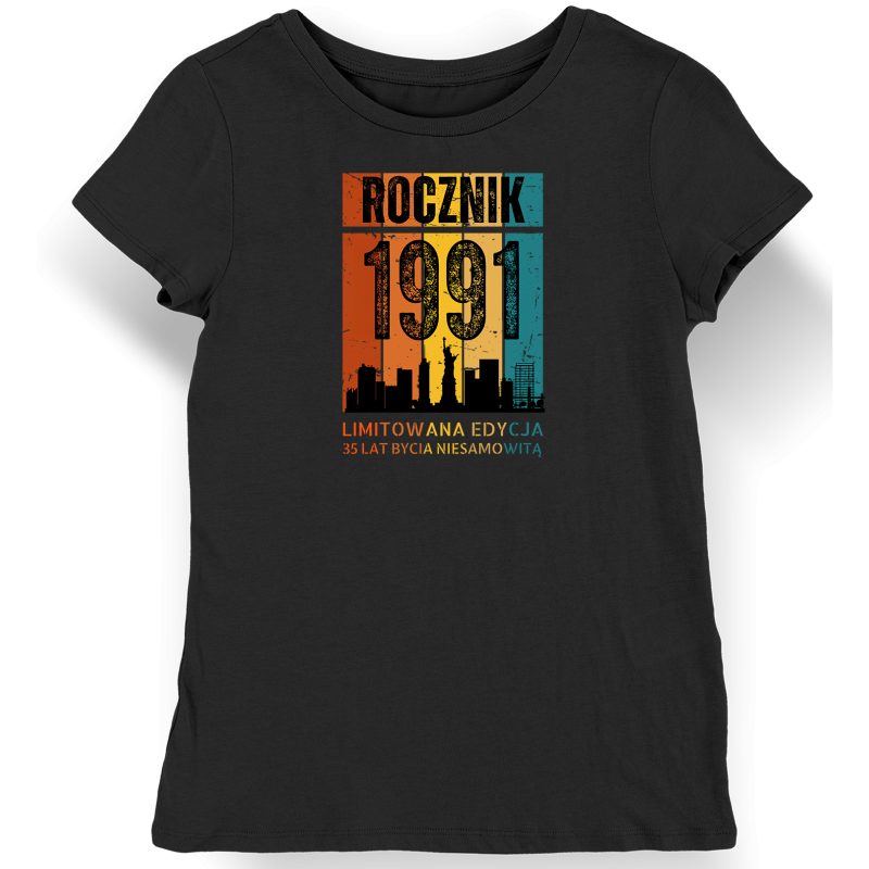 Koszulka damska na 35 urodziny 1991 limitowana edycja czarna