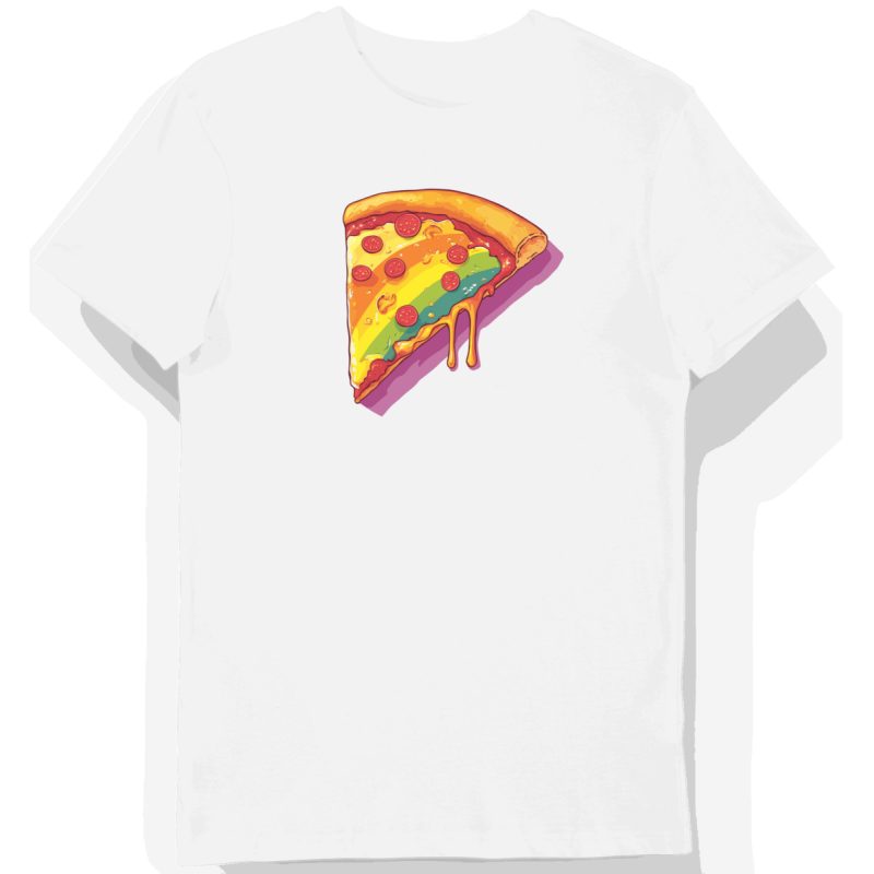 Koszulka męska biała z motywem pizzy lofi