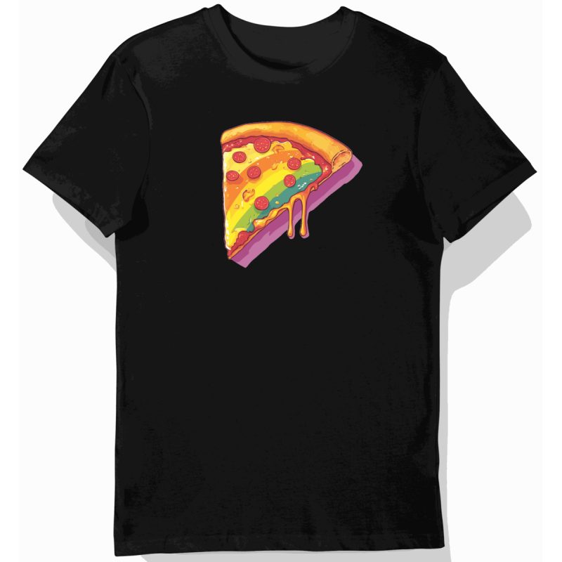 Koszulka męska czarna z nadrukiem pizzy w stylu lofi