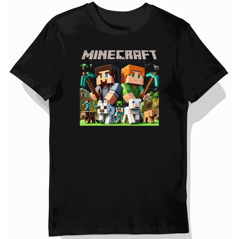 Koszulka dziecięca czarna – Pixel Heroes – steve i minecraft prezent