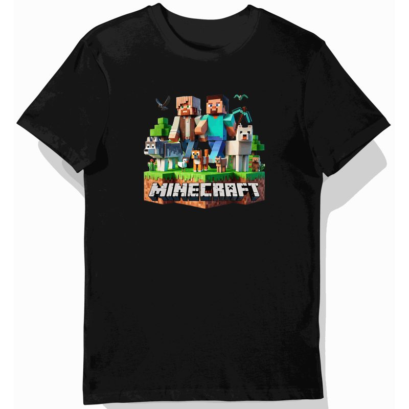 Koszulka dziecięca czarna – Pixel Heroes – steve minecraft prezent