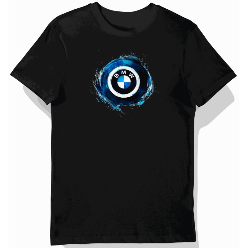 Koszulka męska czarna z dynamicznym logotypem BMW