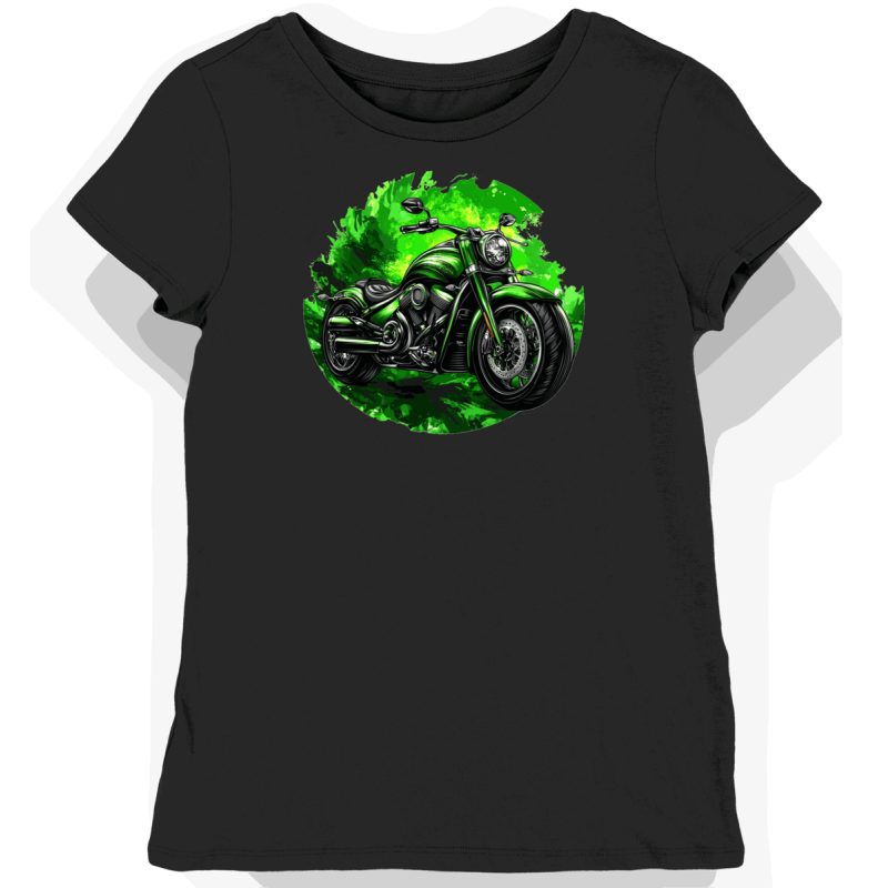 Koszulka damska czarna z motywem motocykla Kawasaki w zieleni