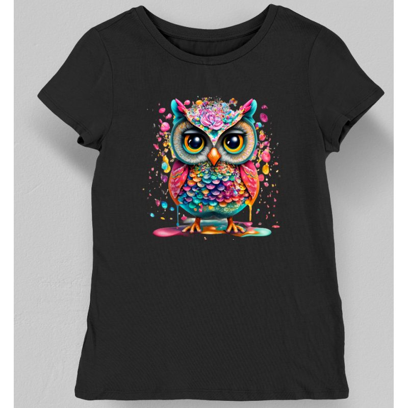 Koszulka damska tęczowa sowa czarna